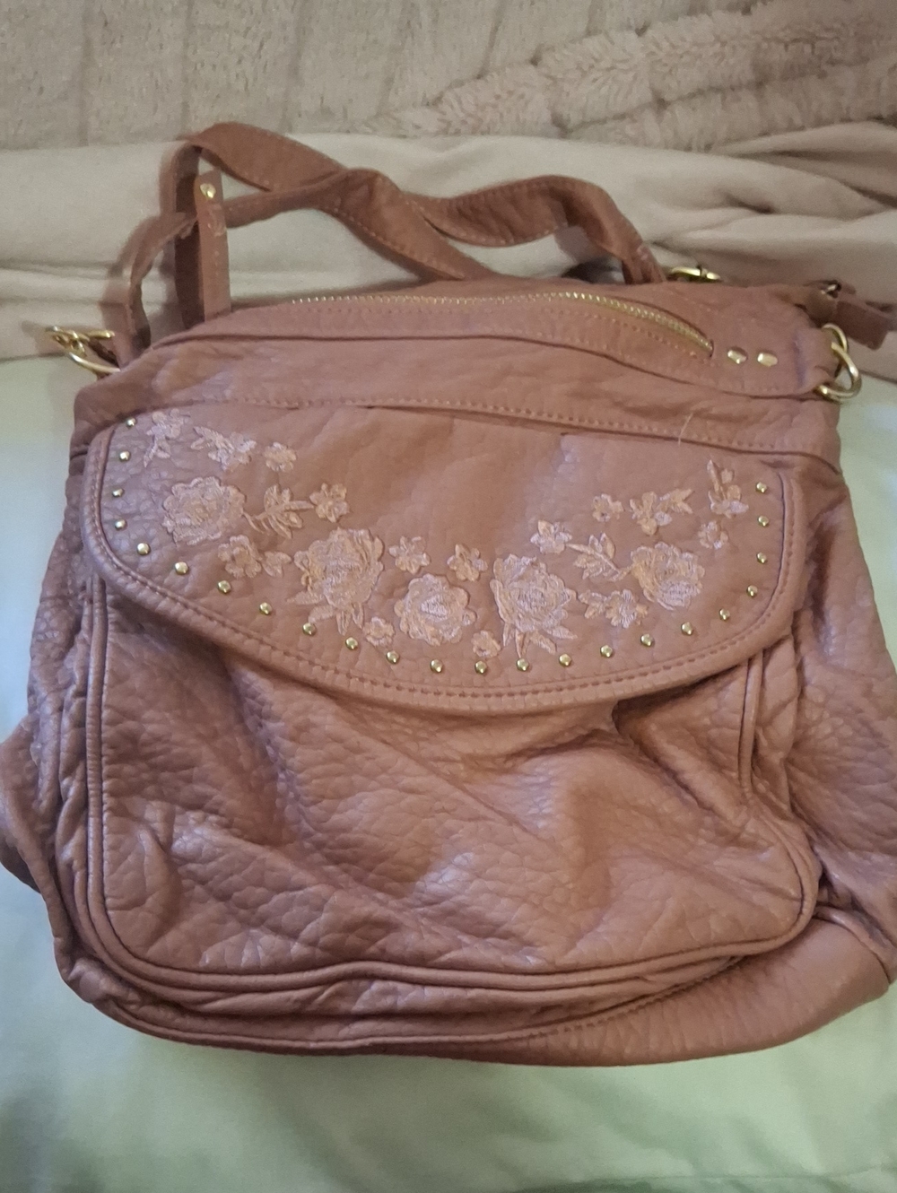 Embroidered Floral Crossbody Bag in Dusty Pink